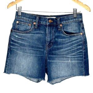Madewell High Rise Jean Shorts Womens Size 25 Blue Denim Stretch Raw Hem